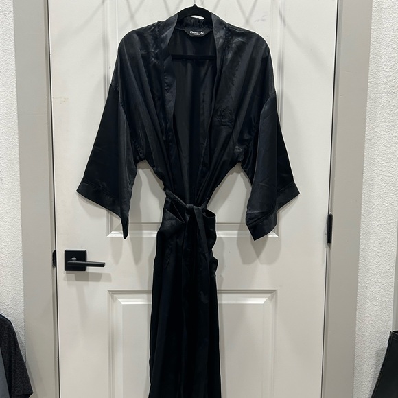 Christian Dior Monsieur Vintage Embroidered Accent Robe Black OS - Picture 2 of 8